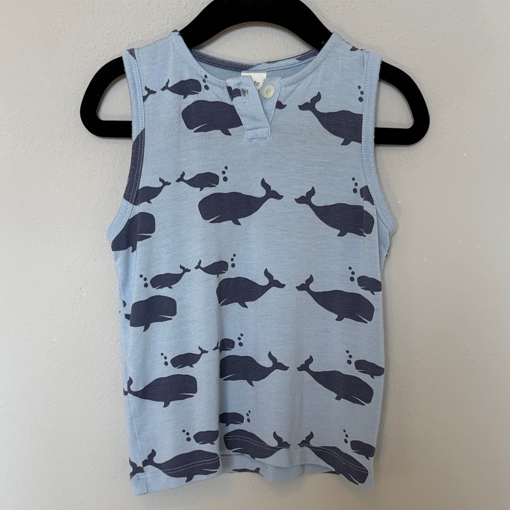 kate quinn, Sleeveless One Button Modal Shirt, Bay Blue Whale